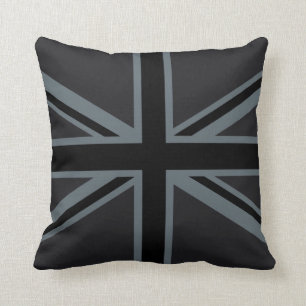 Black Union Jack UK Flag Design Throw Pillow