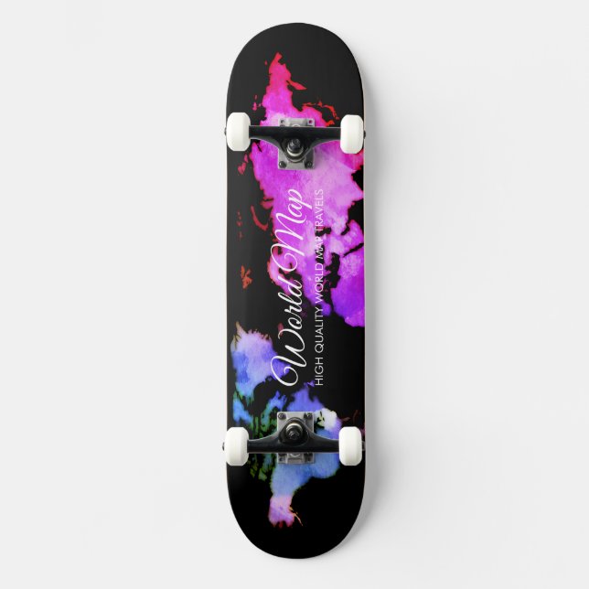 Black Unique World Maps Trip Globe Travels Agent Skateboard (Front)