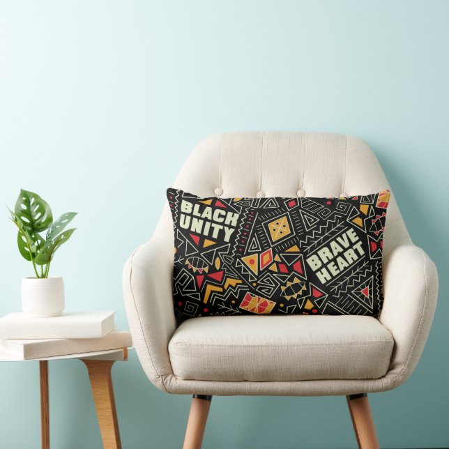 Black Unity Brave Heart Afrocentric Pattern Lumbar Pillow (Chair)