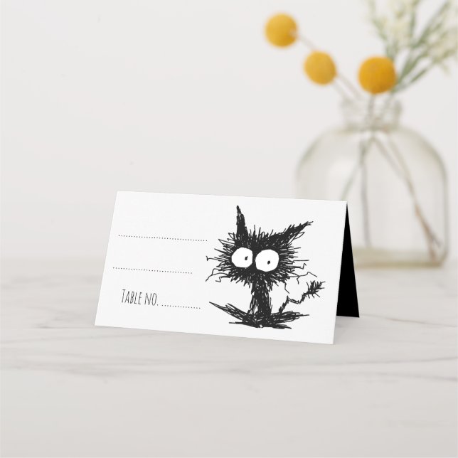 Black Unkempt Kitten GabiGabi Place Card (Front)