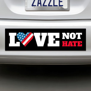 Black USA Flag Heart Love Not Hate Bold Rustic  Bumper Sticker
