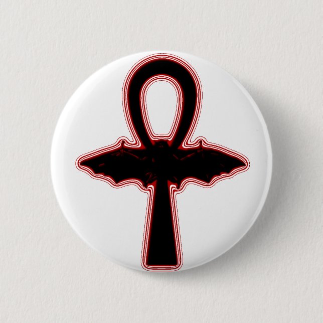 Black Vampire Bat Red Egyptian Goth Ankh 2 Inch Round Button (Front)