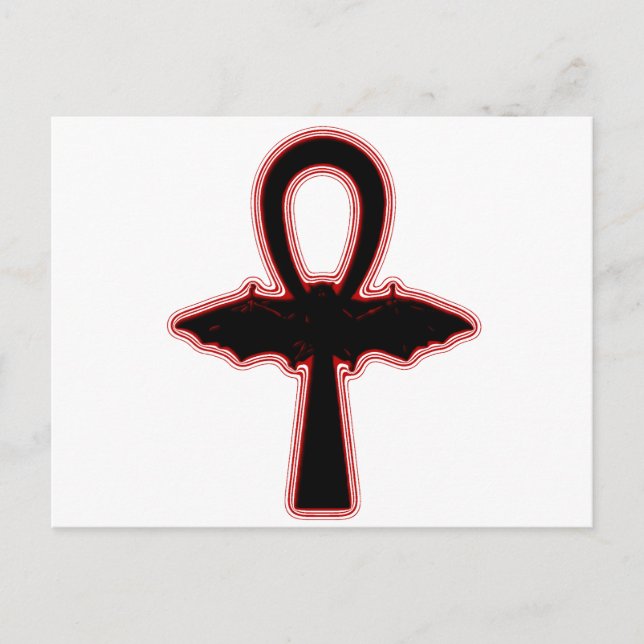 Black Vampire Bat Red Egyptian Goth Ankh Postcard (Front)