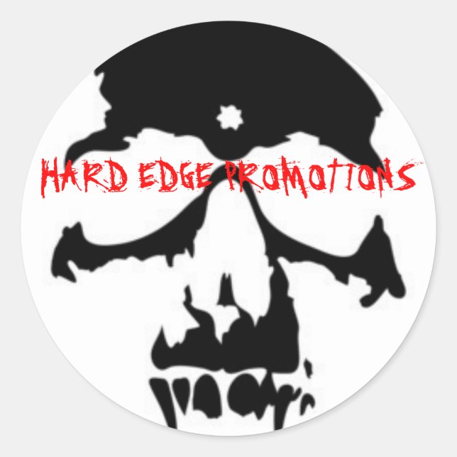 BLACK VAMPIRE SKULL, HARD EDGE PROMOTIONS CLASSIC ROUND STICKER (Front)