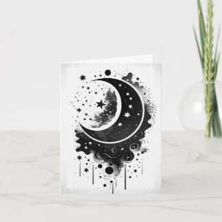 Black Vector Moon and Stars Card