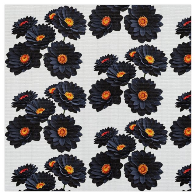 Black velvet flowers  fabric (Swatch)