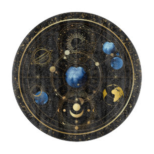 Black Velvet Gold Celestial Astrology Cutting Board