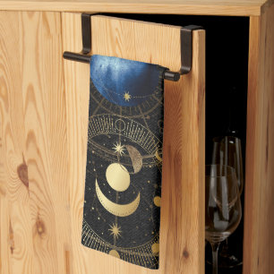 Black Velvet Gold Celestial Astrology Kitchen Towel