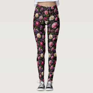 Black Velvet Rose Leggings