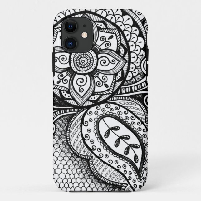 Black Velvet White Damask Dreamcatcher Mandala Art Case-Mate iPhone Case (Back)