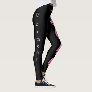 Black Vermont State Red Clover Flower Leggings