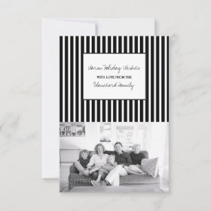 Black Vertical Festive Stripes Holiday Photo Invitation