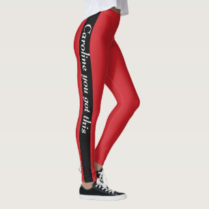 Black Vertical Stripe Add Text Fire Engine Red Leggings