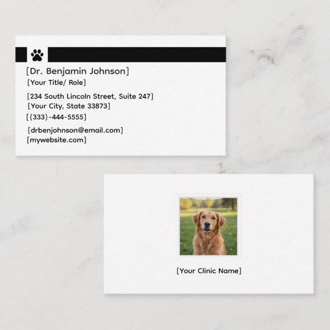 Black Veterinarian Business Card | Clinic Photo (Front/Back)