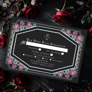 Black Victorian Gothic Roses Thorns Wedding RSVP  Enclosure Card