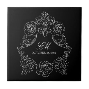 Black Victorian Monogram Logo Ceramic Tile