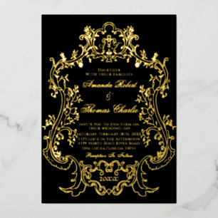 Black Victorian White et Gold Faire-part de mariag