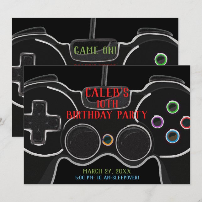 Black Video Game Controller Birthday Party Invitation (Front/Back)