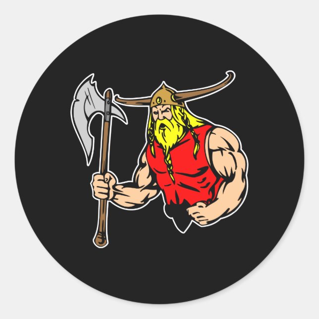 Black Viking Classic Round Sticker (Front)