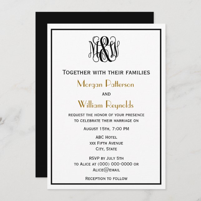 Black Vine Script Monogram B&G DIY BG Wedding Invitation (Front/Back)