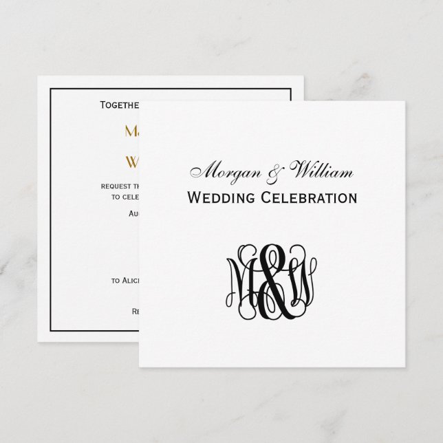 Black Vine Script Monogram B&G DIY BG Wedding Invitation (Front/Back)