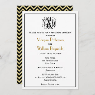 Black Vine Script Monogram DIY BG Rehearsal Chev Invitation