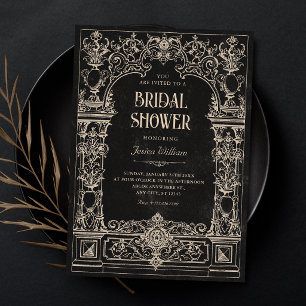 Black Vintage baroque gothic arch bridal shower Invitation