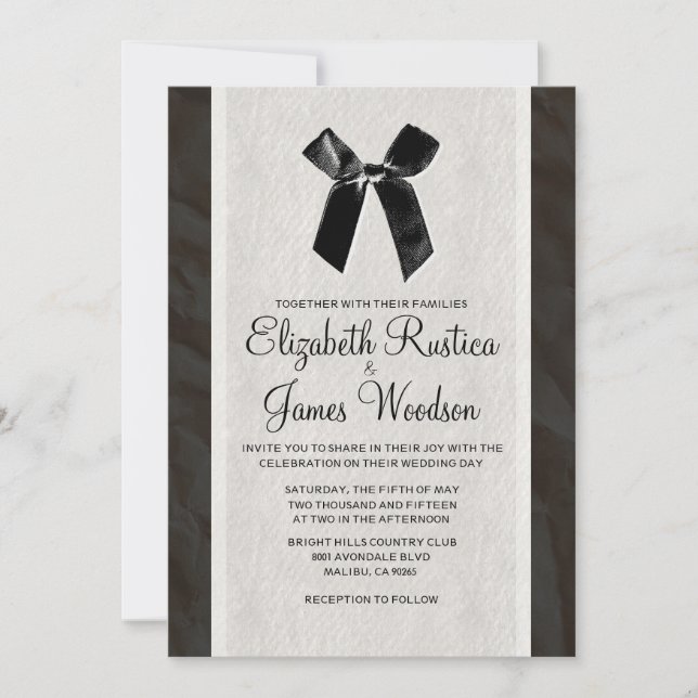 Black Vintage Bow & Linen Wedding Invitations (Front)