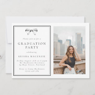 Black Vintage Bow Photo Graduation Party Invitation