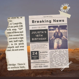 Black Vintage Breaking News Birthday  Invitation