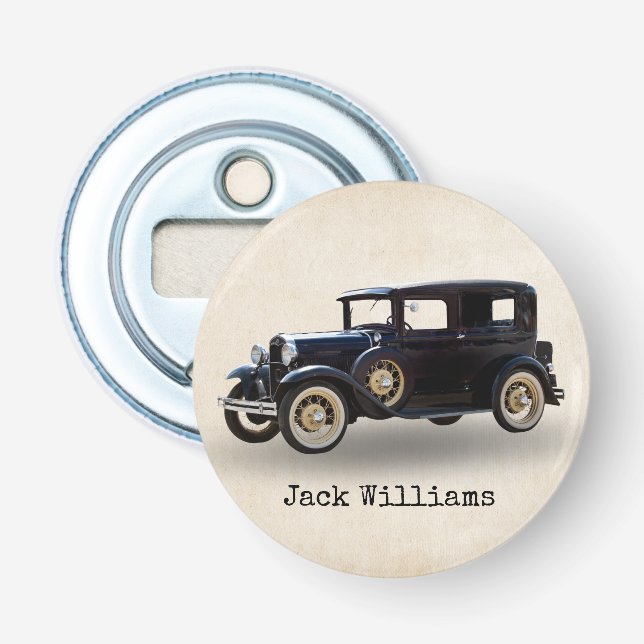 Black Vintage Car With Name Bottle Opener (Front)