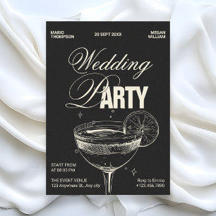 Black vintage cocktail wedding party invitation