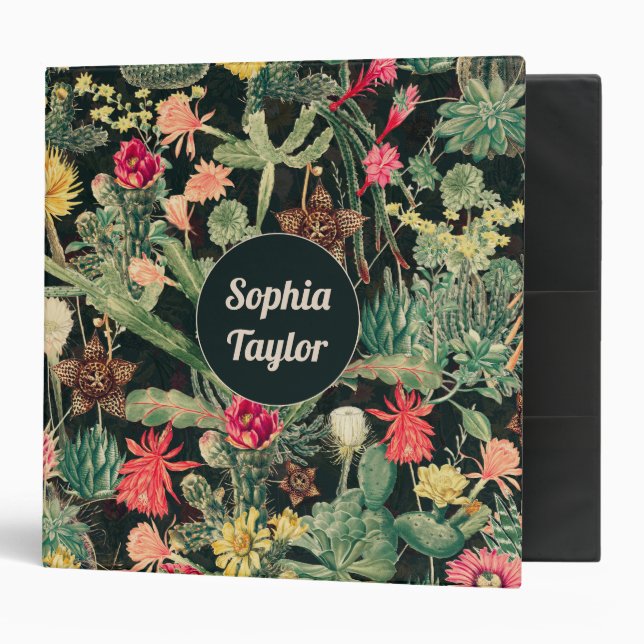 Black Vintage Colourful Cactus Binder (Front/Inside)