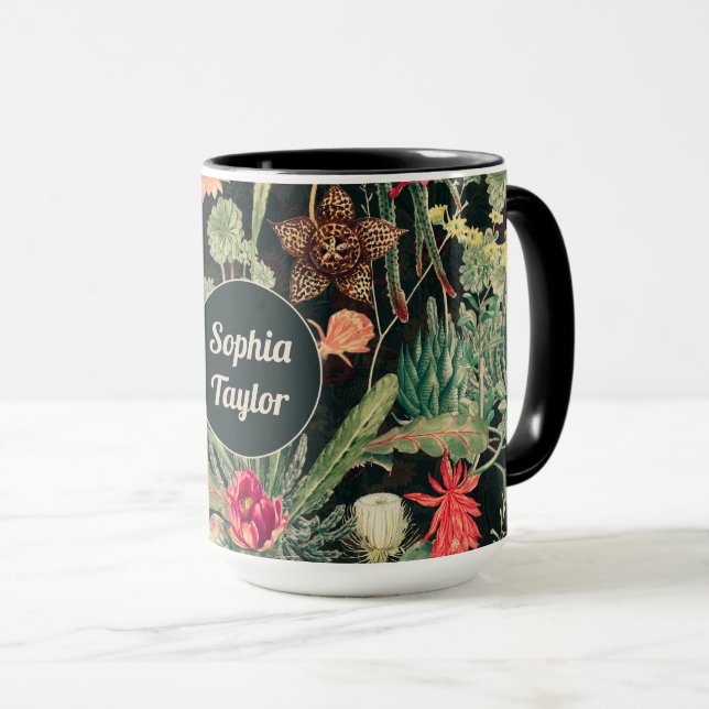 Black Vintage Colourful Cactus Mug (Front Right)
