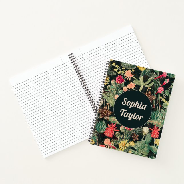Black Vintage Colourful Cactus Notebook (Inside)