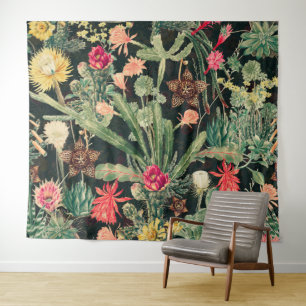 Black Vintage Colourful Cactus Tapestry
