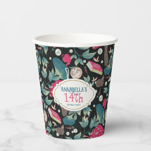 Black Vintage Cottagecore Mushroom Birthday Paper Cups