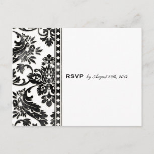 Black Vintage Damask Lace Wedding RSVP Invitation Postcard