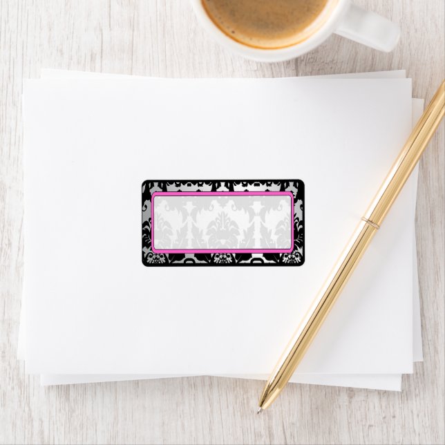 Black Vintage Damask Pink & Silver Address Label (Insitu)