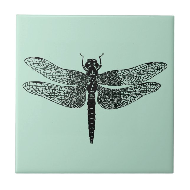 Black Vintage Dragonfly Nature Art Tile (Front)