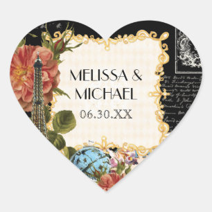 Black Vintage Eiffel Tower Rose Favour Gift Tags