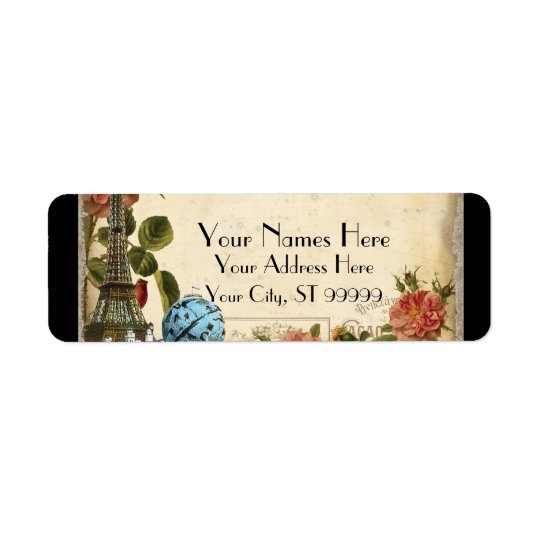 Black Vintage Eiffel Tower Rose Matching Address Return Address Label