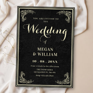 Black vintage elegant wedding  invitation