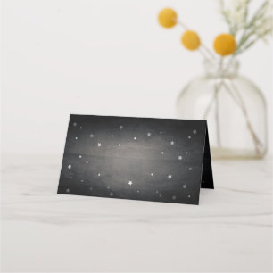 Black Vintage Faded Stars Halloween Folded Place Card