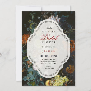 Black vintage floral bouquet art bridal shower invitation
