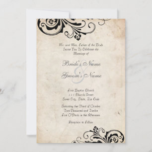 Black Vintage Floral Chic Wedding Invitation