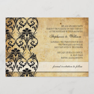Black Vintage Floral Swirl Wedding Invitation