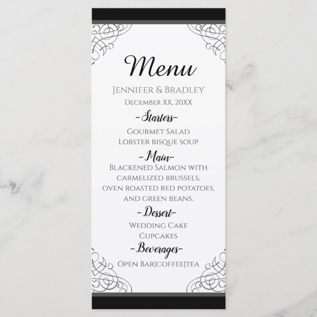 Black Vintage Frame Wedding Menu (Front)