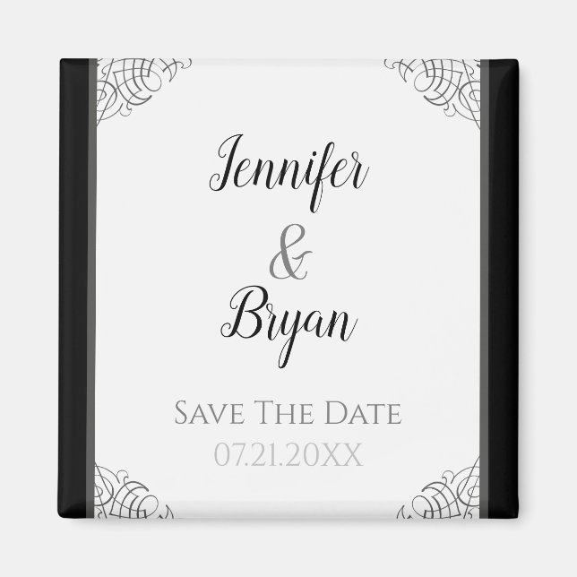 Black Vintage Framed Save The Date Magnet (Front)