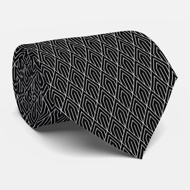 Black Vintage Geometric Art Deco Pattern  Tie (Rolled)